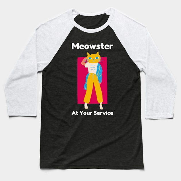 Cats Meowster At Your Service Baseball T-Shirt by UrbanCult